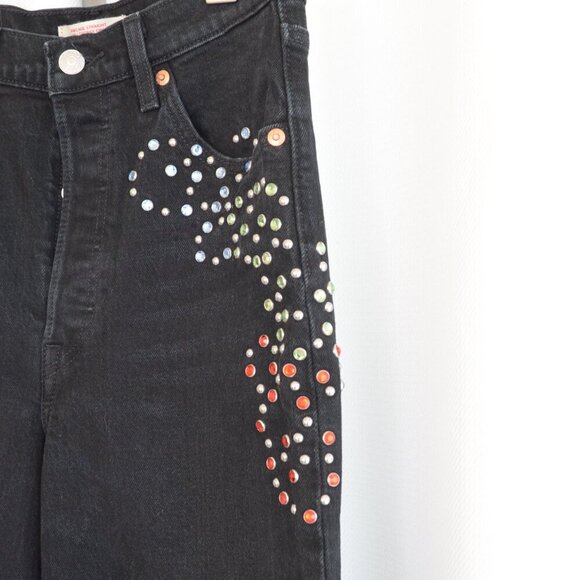 Levi's Ribcage Straight Black Limited Edition Studded Jeans Sz 26 - Picture 6 of 9